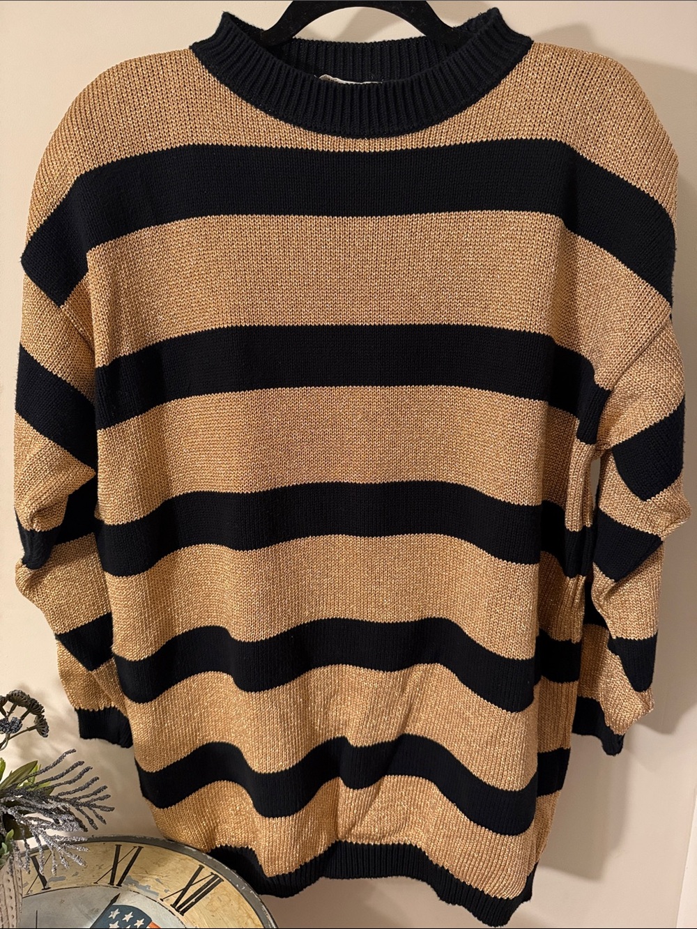 Vintage Classic Striped Crewneck Sweater in Gold and Black Donna Parker